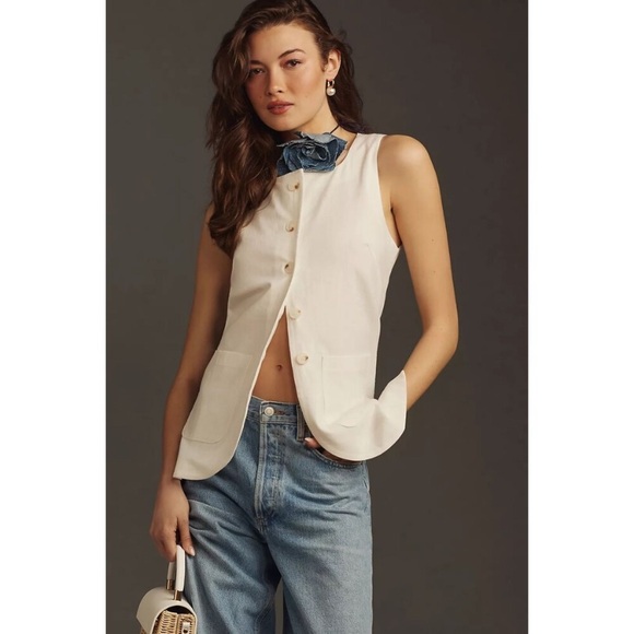 Anthropologie Jackets & Blazers - Anthropologie Maeve white linen vest